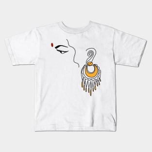 Abstract Indian Girl With Bindi And Gold Earring Line Art Kids T-Shirt